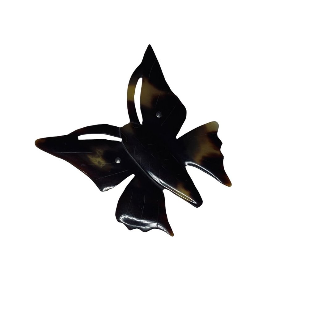 Vintage Thick Plastic Tortoise Shell Butterfly Brooch (5151)